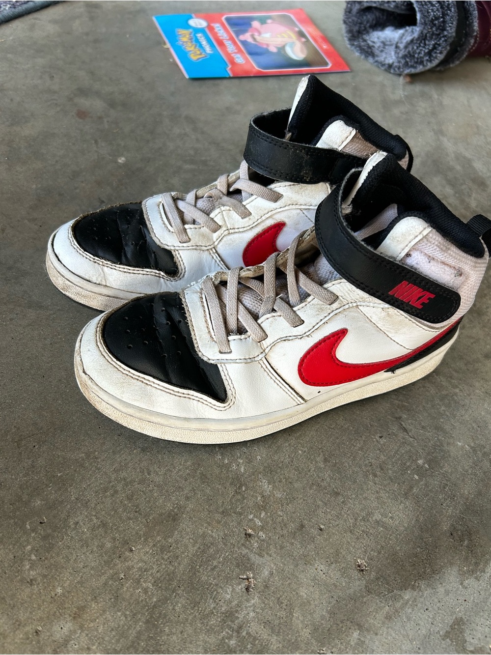 Nike Kids High-Top Sneakers in White, Black & Red